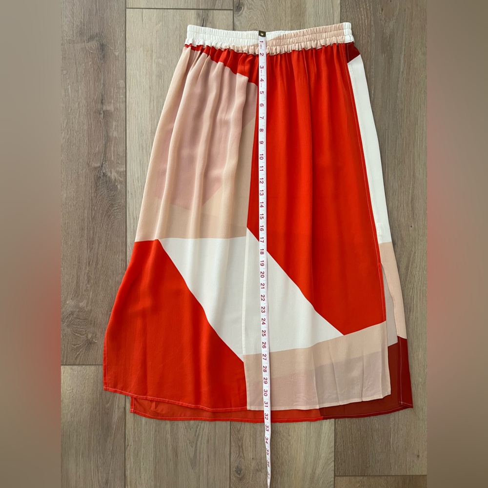 Ali Golden Red Color-Block Sheer Silk Skirt - Picture 4 of 6